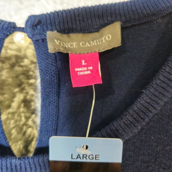 Vince Camuto Womens Classic Navy Puff Sleeve Sweater With Keyhole Back Size L Co - Picture 8 of 12